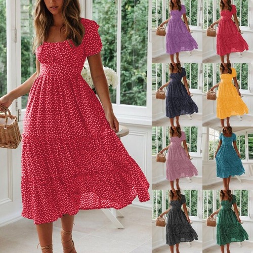 Women floral boho midi dress - boho,